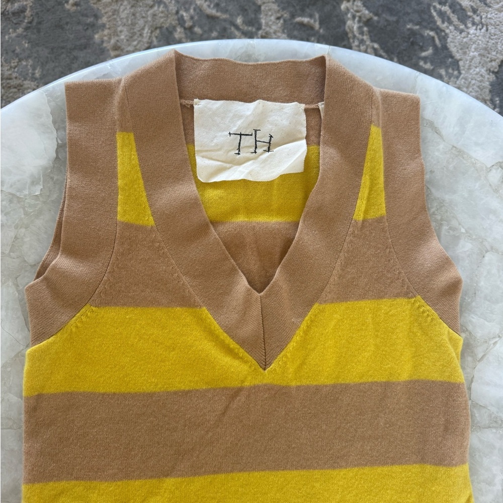 Anthropologie Cashmere Striped Yellow and Tan Sweater Dress M - Picture 2 of 6